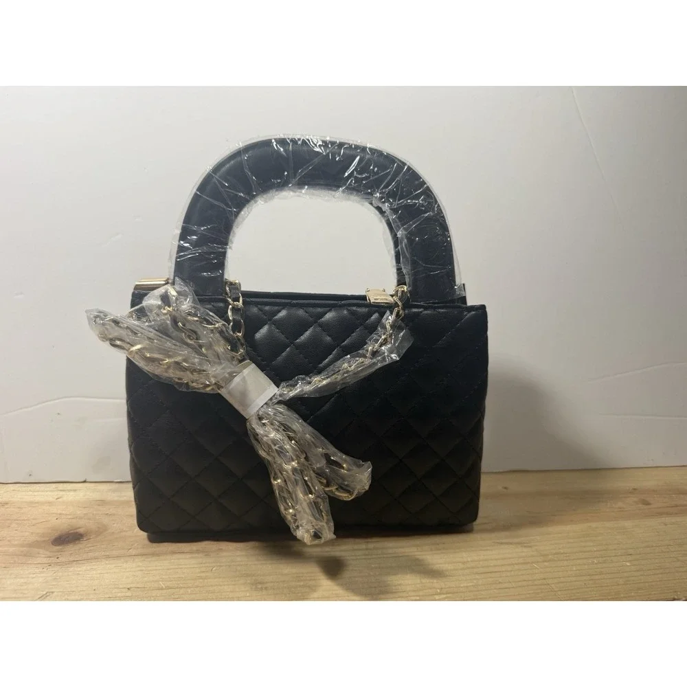 bebe Sofie Mini Satchel Crossbody Black Quilted Handbag NWT